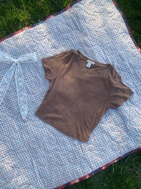 Brown Women's Short Sleeve Knit Top